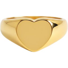 Gold Chunky Signet Stackable Pinky Ring for Women Men, Guardian Angel Cherub, Tarnish-Resistant 18K Gold Plated Stainless Steel Size 3 4 5 6 7 8 9 10 11 (Bold Heart Signet/4) in Saudi Arabia