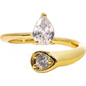 TIANYU GEMS Open Adjustable Ring for Women, 14K Gold Plated Stacking Ring with Pear & Round Zircon, Size 4.5-8.5, Elegant Minimalist Dainty Jewelry Gift for Her in Saudi Arabia