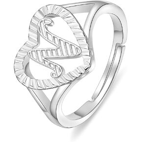 PDWZNBA Silver Initial Rings for Women Non Tarnish Sterling Silver Plated Open Back Adjustable Letter Rings Personalized Carved Alphabet Stackable Jewelry Gifts in Saudi Arabia