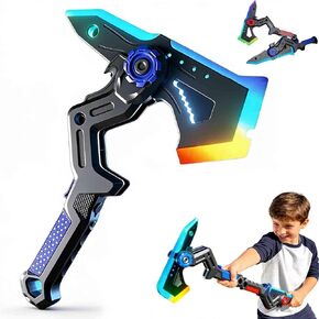 2-in-1 Transforming RGB Dual Axe Blade - LED Light Battle Axe Sword Toy with One Click Mode Switch, Sound Effect and Mist Spray for Cosplay Sci-Fi Roleplay (Red) in Saudi Arabia