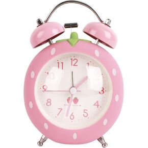 4 inches Twin Bell Alarm Clock Strawberry,Backlight,Battery Operated,Non Ticking,Analog Loud Alarm Clock for Bedroom,Bedside,Desk,Pink, One Size in Kuwait