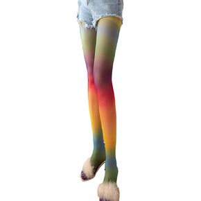 Women Rainbow Gradients Pantyhose Long Sheer Tights High Waist Pantyhose Thigh High Stockings in Saudi Arabia