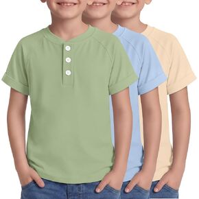 3 Pack Boys Henley Shirt Kids Short Sleeve T-Shirts Casual Summer Shirt Button up Rolled Cuff Tops Tees 5-14 Years in Saudi Arabia