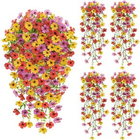 4 Pcs Artificial Flowers for Outdoors Summer Decor, URealistic Fake Flowers UV Resistant Hanging Flowers Silk Faux Plants for Outside, Garden, Yard,Porch, Wall Home Indoor (Mix Color) in Saudi Arabia