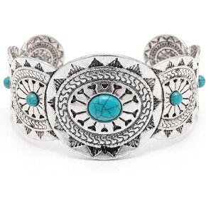 Western Bracelets for Women,Vintage Silver Turquoise Cuff Bracelet Wide Open Bangle,Boho Cuff Bracelets for Women,Chunky Engraved Cowgirl Country Style Jewelry for Festival Rodeo Gift in Saudi Arabia