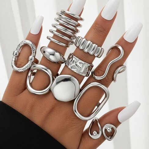 Silver Chunky Rings for Women Open Stacking Knuckle Ring Bohemian Minimalist Irregular Rings Sets Statement Jewelry Gifts in Kuwait