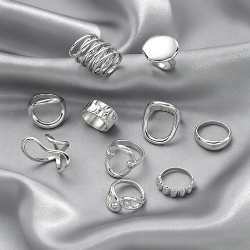 Silver Chunky Rings for Women Open Stacking Knuckle Ring Bohemian Minimalist Irregular Rings Sets Statement Jewelry Gifts in Kuwait