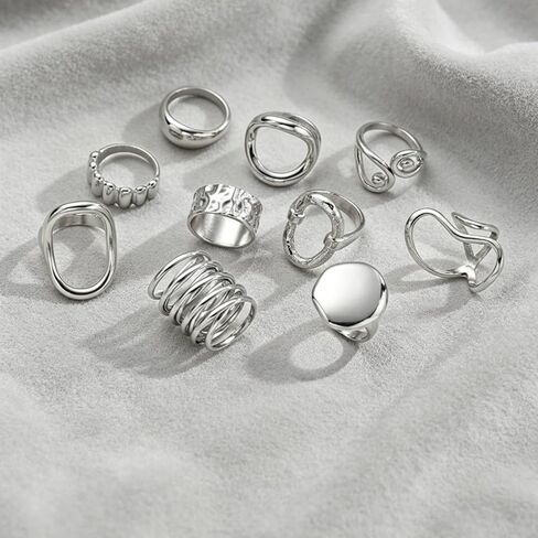 Silver Chunky Rings for Women Open Stacking Knuckle Ring Bohemian Minimalist Irregular Rings Sets Statement Jewelry Gifts in Kuwait