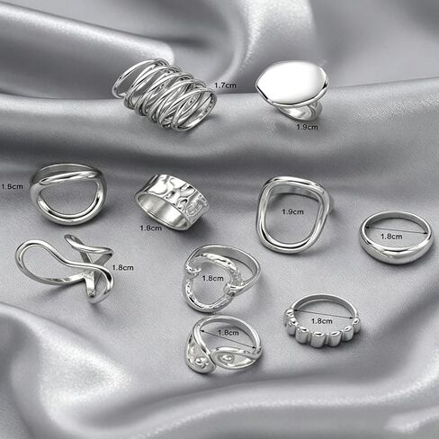 Silver Chunky Rings for Women Open Stacking Knuckle Ring Bohemian Minimalist Irregular Rings Sets Statement Jewelry Gifts in Kuwait