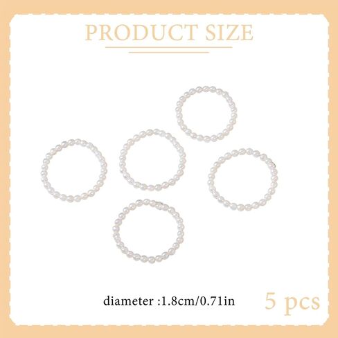 5 Pcs Faux Pearl Stretch Rings for Women, Beaded Stackable Adjustable Dainty Handmade Jewelry Band Ring in Saudi Arabia