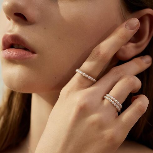 5 Pcs Faux Pearl Stretch Rings for Women, Beaded Stackable Adjustable Dainty Handmade Jewelry Band Ring in Saudi Arabia