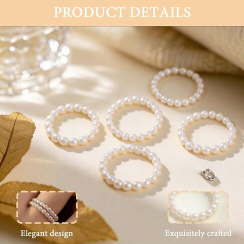5 Pcs Faux Pearl Stretch Rings for Women, Beaded Stackable Adjustable Dainty Handmade Jewelry Band Ring in Saudi Arabia