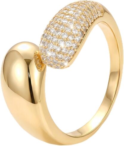 Chunky Gold Rings for Women, 14K Gold Plated CZ Pave Statement Ring, Stackable Gold Rings Non Tarnish, Bold Dome Chunky Ring, Gold Band Sortijas Woman Trendy Jewelry Gift in Saudi Arabia