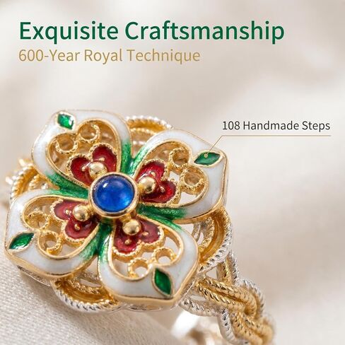 Vintage Floral Butterfly Clover Open Ring for Women, Adjustable Enamel Statement Ring, Crafted with 600 Years of Royal Court Artistry & 108 Handmade Processes, Jewelry for Daily & Party Wear in Saudi Arabia