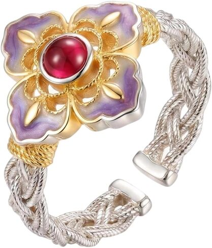 Vintage Floral Butterfly Clover Open Ring for Women, Adjustable Enamel Statement Ring, Crafted with 600 Years of Royal Court Artistry & 108 Handmade Processes, Jewelry for Daily & Party Wear in Saudi Arabia