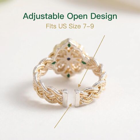 Vintage Floral Butterfly Clover Open Ring for Women, Adjustable Enamel Statement Ring, Crafted with 600 Years of Royal Court Artistry & 108 Handmade Processes, Jewelry for Daily & Party Wear in Saudi Arabia