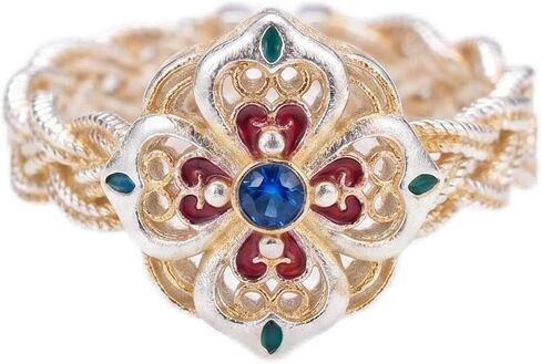 Vintage Floral Butterfly Clover Open Ring for Women, Adjustable Enamel Statement Ring, Crafted with 600 Years of Royal Court Artistry & 108 Handmade Processes, Jewelry for Daily & Party Wear in Saudi Arabia
