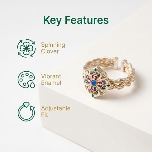 Vintage Floral Butterfly Clover Open Ring for Women, Adjustable Enamel Statement Ring, Crafted with 600 Years of Royal Court Artistry & 108 Handmade Processes, Jewelry for Daily & Party Wear in Saudi Arabia