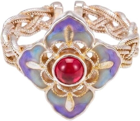 Vintage Floral Butterfly Clover Open Ring for Women, Adjustable Enamel Statement Ring, Crafted with 600 Years of Royal Court Artistry & 108 Handmade Processes, Jewelry for Daily & Party Wear in Saudi Arabia