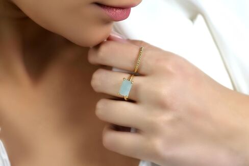 Single Aquamarine Ring - Simple Gemstone Jewelry - Chic Custom, Everyday, Stackable, Handmade Accessory - Artisan Craft with Fancy Box in Kuwait