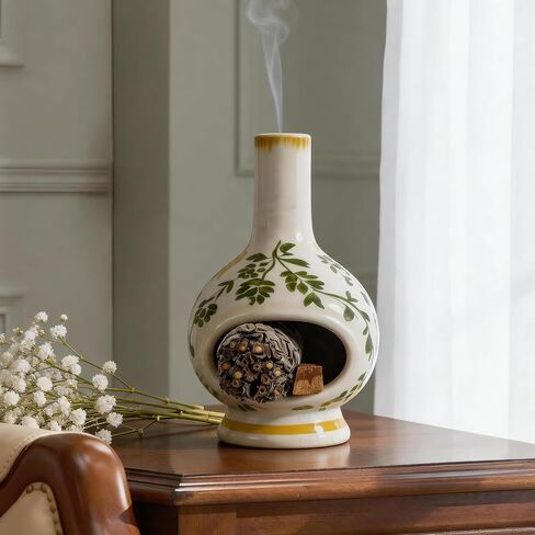 MOUGIGI Palo Santo Burner with Chimney-Unique Ceramic Incense Holder for Sage and Cones-Retro Ice Crackle Design-Perfect for Meditation,Yoga, Home Decor-Ideal Gift for Aromatherapy Lovers in Saudi Arabia