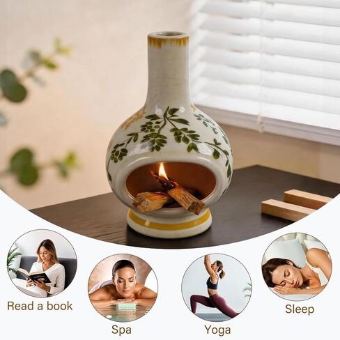 MOUGIGI Palo Santo Burner with Chimney-Unique Ceramic Incense Holder for Sage and Cones-Retro Ice Crackle Design-Perfect for Meditation,Yoga, Home Decor-Ideal Gift for Aromatherapy Lovers in Saudi Arabia