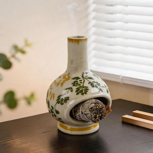 MOUGIGI Palo Santo Burner with Chimney-Unique Ceramic Incense Holder for Sage and Cones-Retro Ice Crackle Design-Perfect for Meditation,Yoga, Home Decor-Ideal Gift for Aromatherapy Lovers in Saudi Arabia