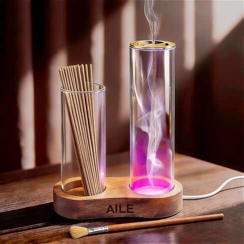 2 in 1 Incense Holder for Sticks, Glass LED Glowing Incense Burner Holder with Ash Catcher & Incense Sticks Organizer for Meditation Yoga Spa Home Decor in Saudi Arabia