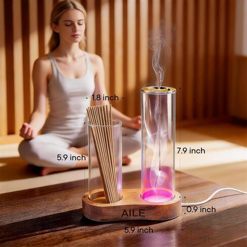 2 in 1 Incense Holder for Sticks, Glass LED Glowing Incense Burner Holder with Ash Catcher & Incense Sticks Organizer for Meditation Yoga Spa Home Decor in Saudi Arabia