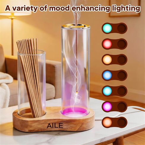 2 in 1 Incense Holder for Sticks, Glass LED Glowing Incense Burner Holder with Ash Catcher & Incense Sticks Organizer for Meditation Yoga Spa Home Decor in Saudi Arabia