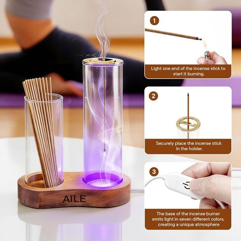 2 in 1 Incense Holder for Sticks, Glass LED Glowing Incense Burner Holder with Ash Catcher & Incense Sticks Organizer for Meditation Yoga Spa Home Decor in Saudi Arabia