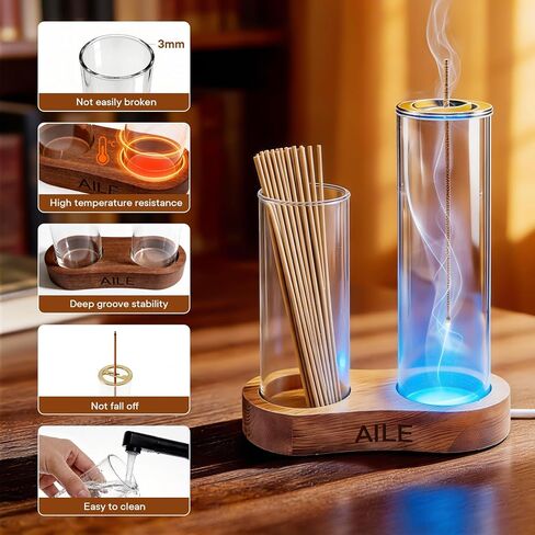 2 in 1 Incense Holder for Sticks, Glass LED Glowing Incense Burner Holder with Ash Catcher & Incense Sticks Organizer for Meditation Yoga Spa Home Decor in Saudi Arabia