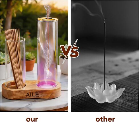 2 in 1 Incense Holder for Sticks, Glass LED Glowing Incense Burner Holder with Ash Catcher & Incense Sticks Organizer for Meditation Yoga Spa Home Decor in Saudi Arabia