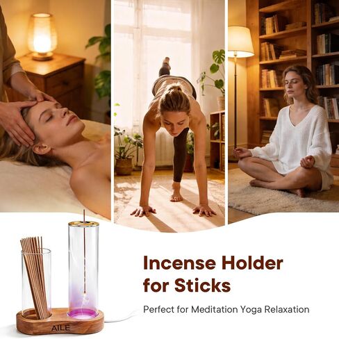 2 in 1 Incense Holder for Sticks, Glass LED Glowing Incense Burner Holder with Ash Catcher & Incense Sticks Organizer for Meditation Yoga Spa Home Decor in Saudi Arabia