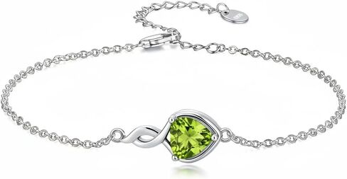 925 Sterling Silver Infinity Bracelet for Women, 6mm Heart Cut Gemstone Pendant, 6.5"+2" Adjustable Chain, Dainty Birthstone Jewelry in Saudi Arabia