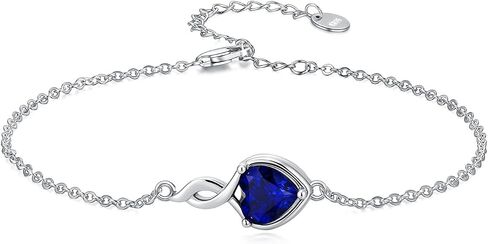 925 Sterling Silver Infinity Bracelet for Women, 6mm Heart Cut Gemstone Pendant, 6.5"+2" Adjustable Chain, Dainty Birthstone Jewelry in Saudi Arabia