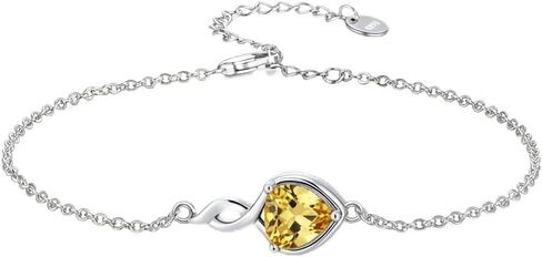 925 Sterling Silver Infinity Bracelet for Women, 6mm Heart Cut Gemstone Pendant, 6.5"+2" Adjustable Chain, Dainty Birthstone Jewelry in Saudi Arabia