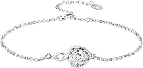 925 Sterling Silver Infinity Bracelet for Women, 6mm Heart Cut Gemstone Pendant, 6.5"+2" Adjustable Chain, Dainty Birthstone Jewelry in Saudi Arabia