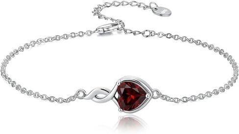 925 Sterling Silver Infinity Bracelet for Women, 6mm Heart Cut Gemstone Pendant, 6.5"+2" Adjustable Chain, Dainty Birthstone Jewelry in Saudi Arabia