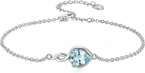 925 Sterling Silver Infinity Bracelet for Women, 6mm Heart Cut Gemstone Pendant, 6.5"+2" Adjustable Chain, Dainty Birthstone Jewelry in Saudi Arabia