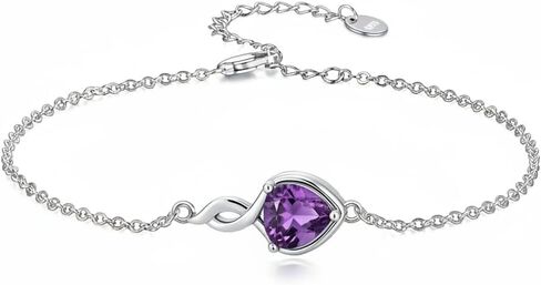 925 Sterling Silver Infinity Bracelet for Women, 6mm Heart Cut Gemstone Pendant, 6.5"+2" Adjustable Chain, Dainty Birthstone Jewelry in Saudi Arabia