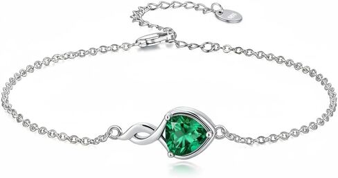 925 Sterling Silver Infinity Bracelet for Women, 6mm Heart Cut Gemstone Pendant, 6.5"+2" Adjustable Chain, Dainty Birthstone Jewelry in Saudi Arabia