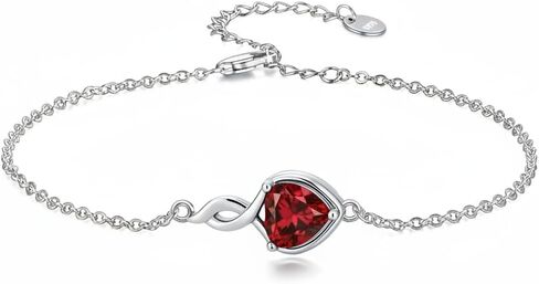 925 Sterling Silver Infinity Bracelet for Women, 6mm Heart Cut Gemstone Pendant, 6.5"+2" Adjustable Chain, Dainty Birthstone Jewelry in Saudi Arabia