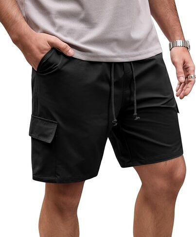 Mens 7'' Cargo Shorts Lightweight Breathable Drawstring Shorts with Elastic Waistband (S-XXL) in Kuwait