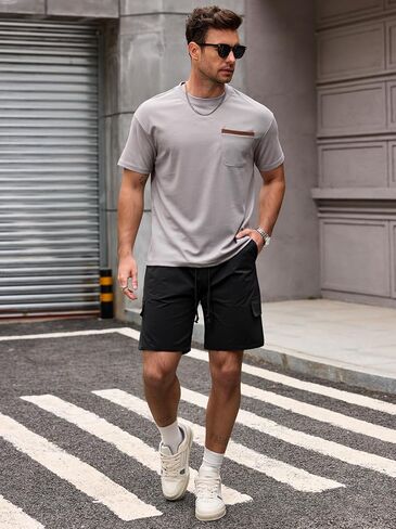 Mens 7'' Cargo Shorts Lightweight Breathable Drawstring Shorts with Elastic Waistband (S-XXL) in Kuwait