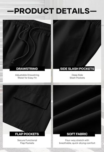 Mens 7'' Cargo Shorts Lightweight Breathable Drawstring Shorts with Elastic Waistband (S-XXL) in Kuwait