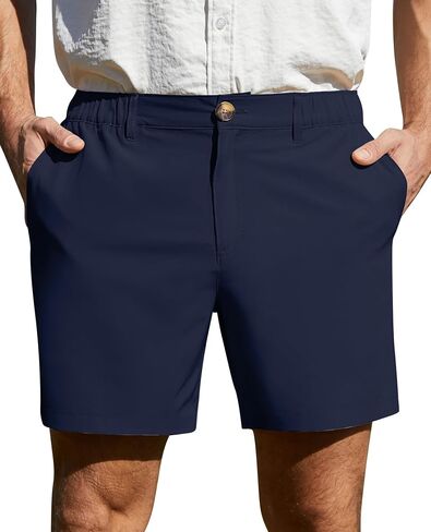 Men's Casual Shorts 5" Flat Front Shorts Lightweight Golf Shorts Elastic Waist Shorts with Zipper Pockets in Saudi Arabia