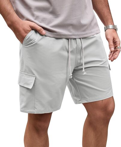 Mens 7'' Cargo Shorts Lightweight Breathable Drawstring Shorts with Elastic Waistband (S-XXL) in Kuwait