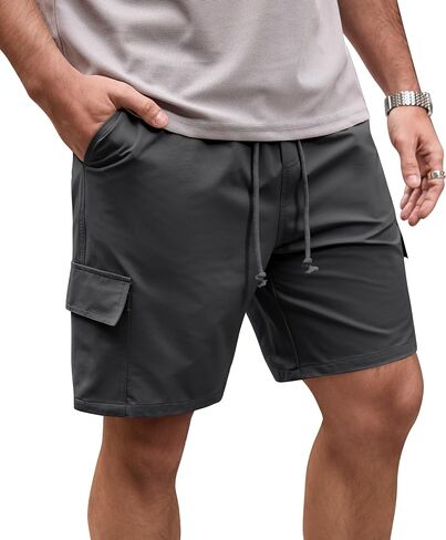 Mens 7'' Cargo Shorts Lightweight Breathable Drawstring Shorts with Elastic Waistband (S-XXL) in Kuwait