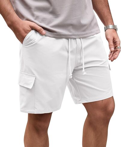 Mens 7'' Cargo Shorts Lightweight Breathable Drawstring Shorts with Elastic Waistband (S-XXL) in Kuwait